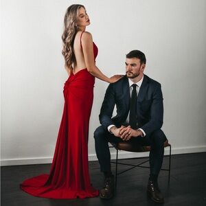 Red long dress with open back